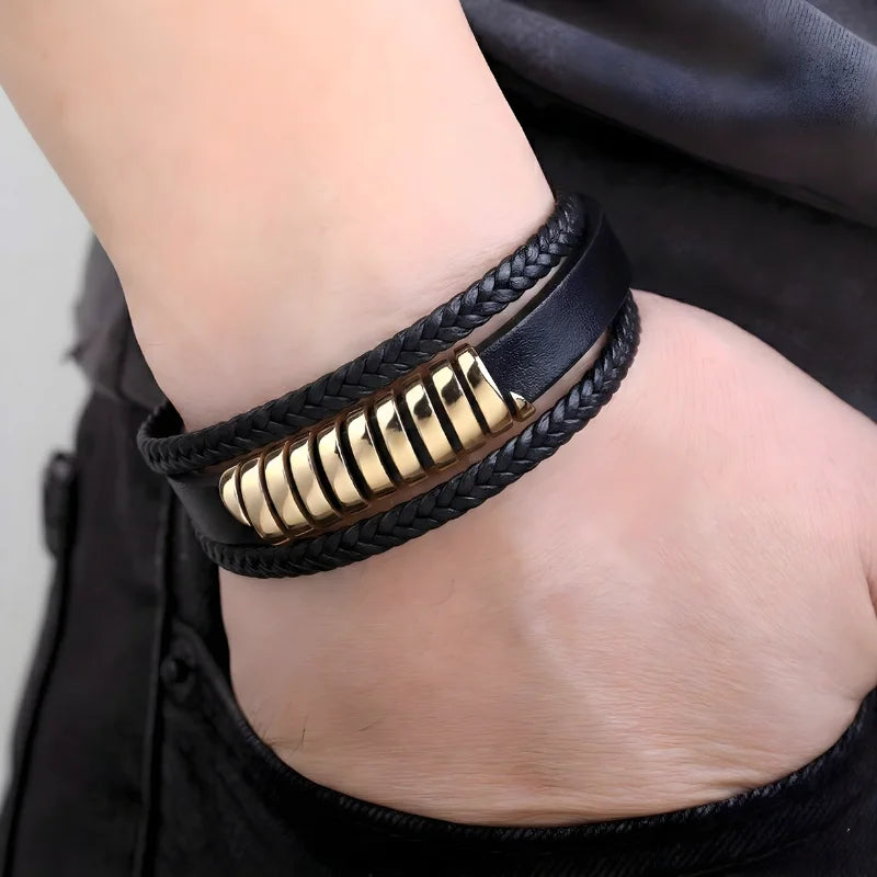démo bracelet cuir triple acier Image