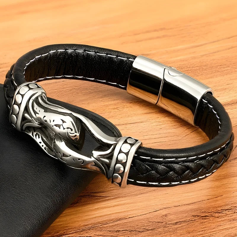 démo bracelet cuir viking acier