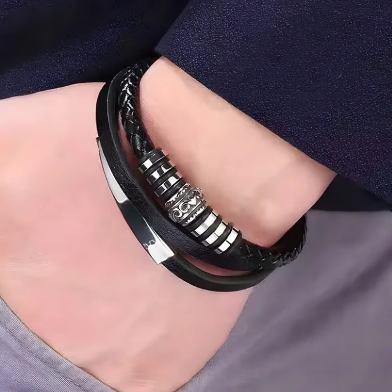 démo bracelet homme cuir et acier