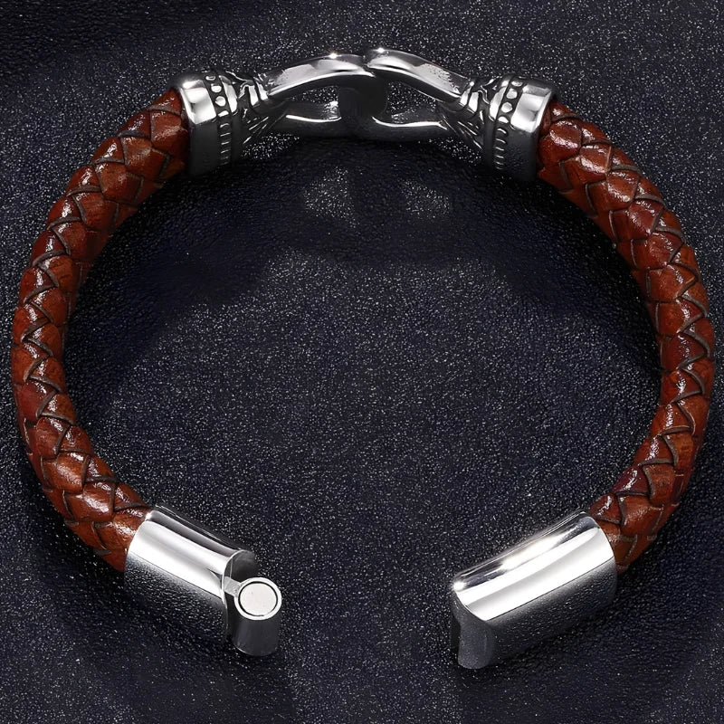 fermeture bracelet cuir marron viking