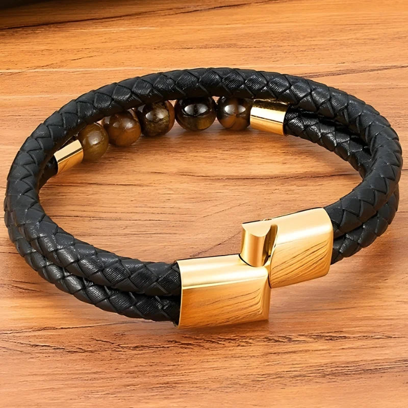 fermeture bracelet pierres naturelles cuir