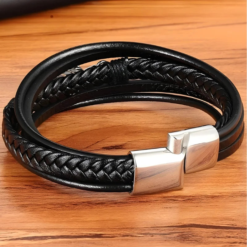 fermeture bracelet cuir multi-rangs plume