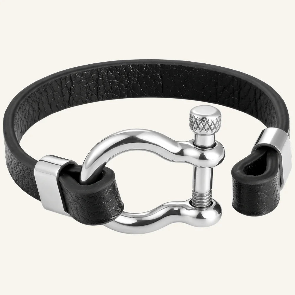 ouverture bracelet cuir et acier manille