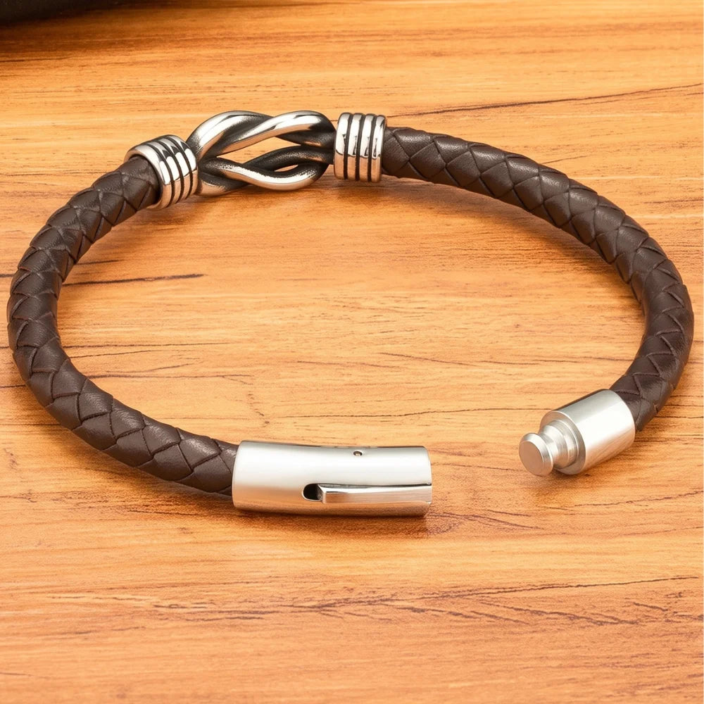 ouverture bracelet acier rétro cuir nœud infini