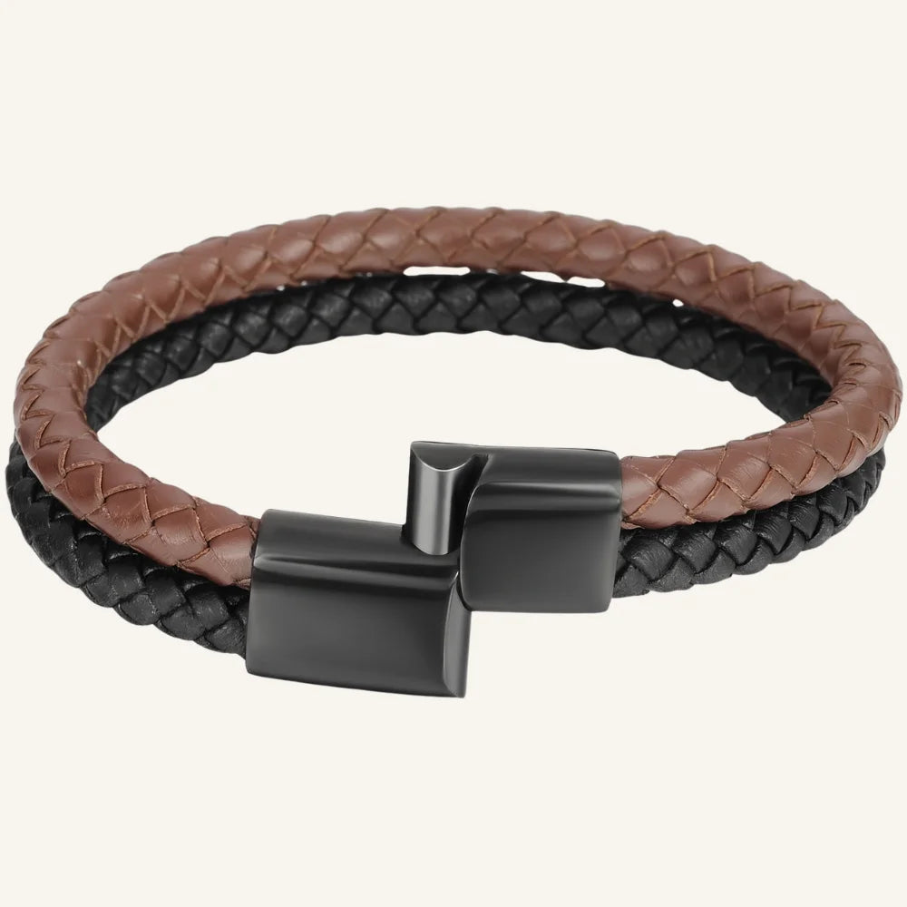 ouverture bracelet cuir double bicolore