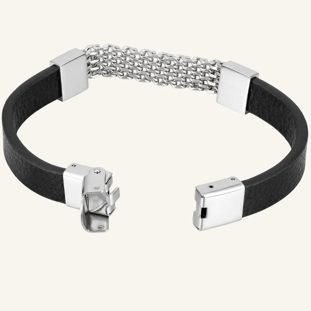 ouverture bracelet cuir et acier maille