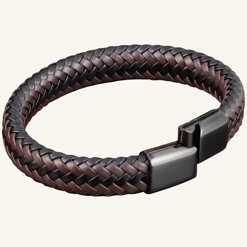 ouverture bracelet cuir tressé bicolore homme