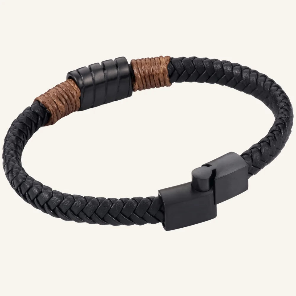 ouverture bracelet cuir tressé et enroulé acier