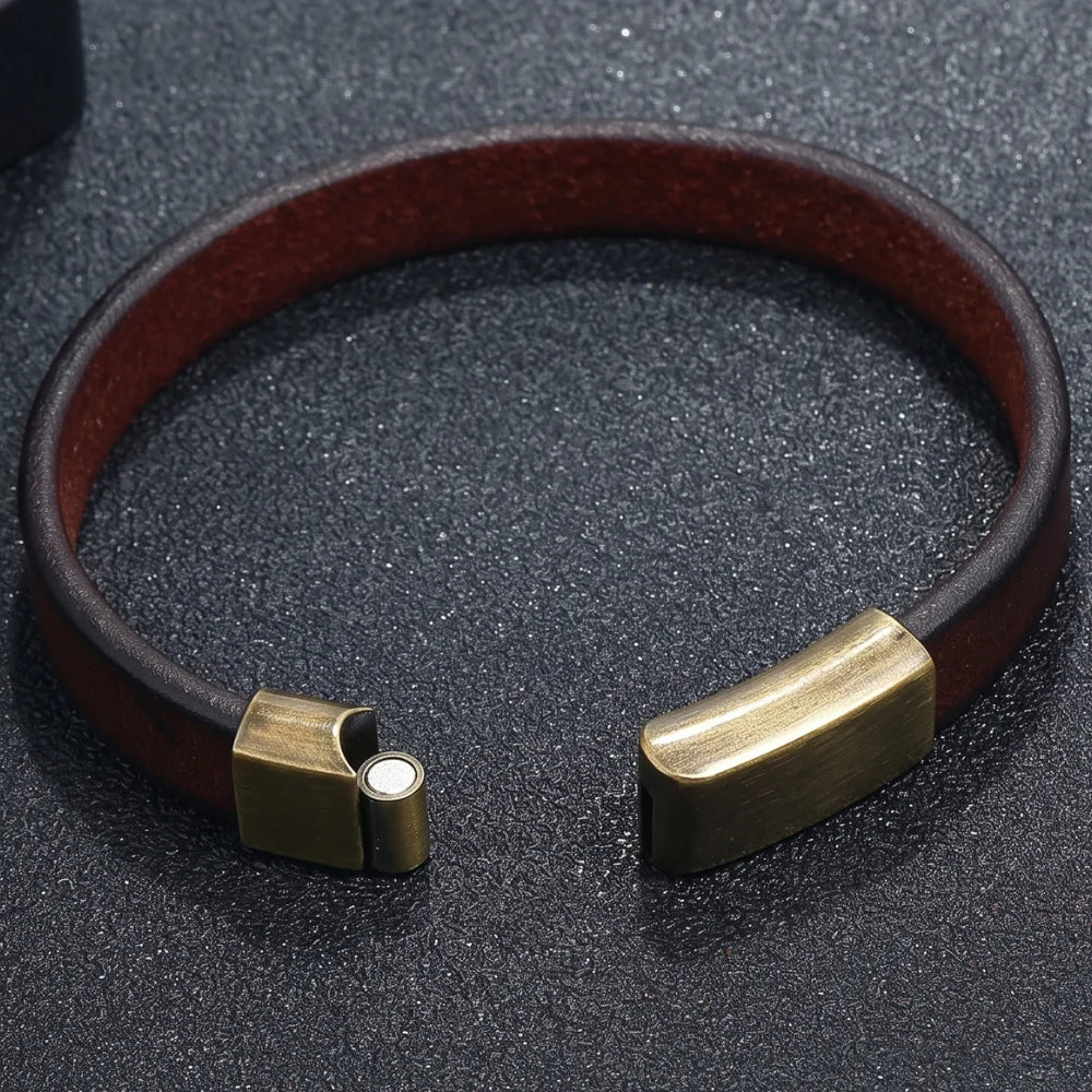 ouverture bracelet en cuir vintage et acier