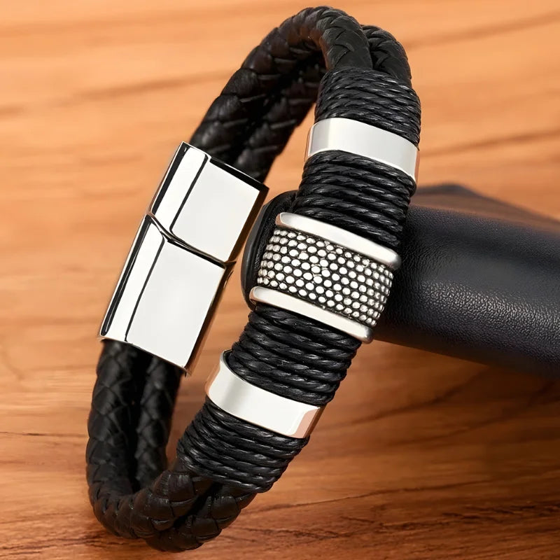 produit bracelet acier cuir homme Image
