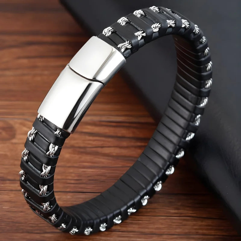 produit bracelet acier et cuir Image