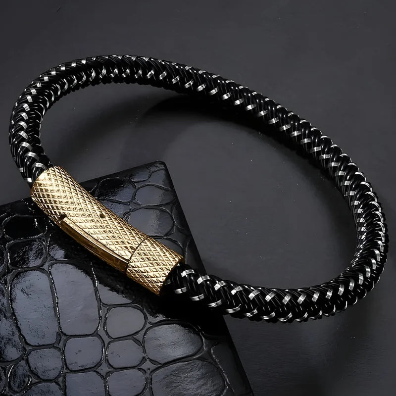 produit bracelet cuir acier homme Image