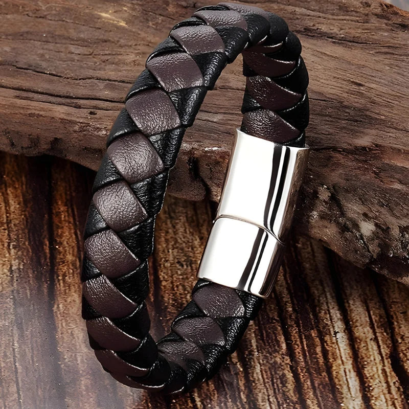 produit bracelet cuir bicolore lanières tressées Image