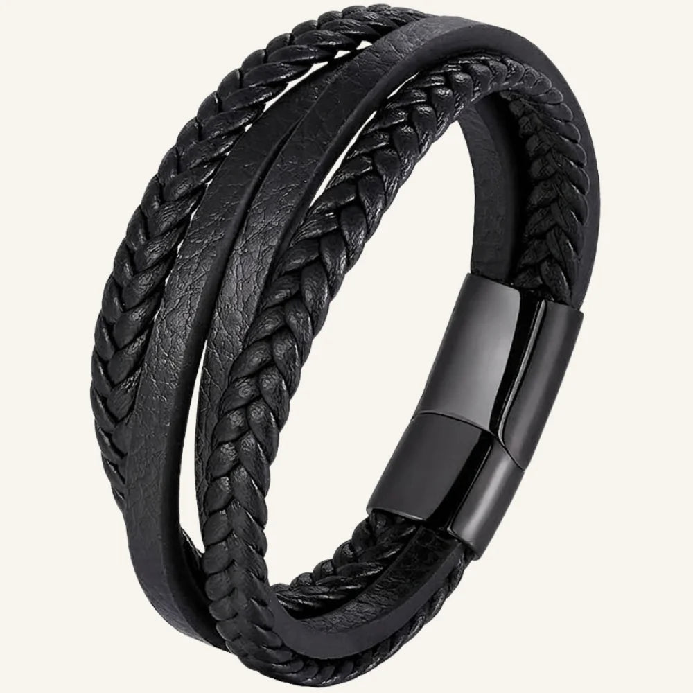 produit bracelet cuir homme multi-rangs texturé et tressé Image