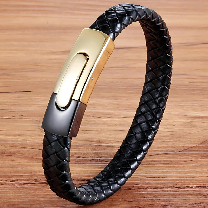 produit bracelet cuir tressé acier Image