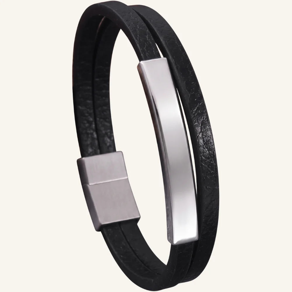 produit bracelet double cuir et plaque acier Image