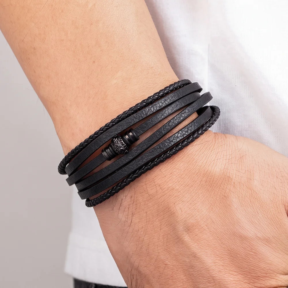 produit bracelet en cuir multi-rangs acier gravé Image