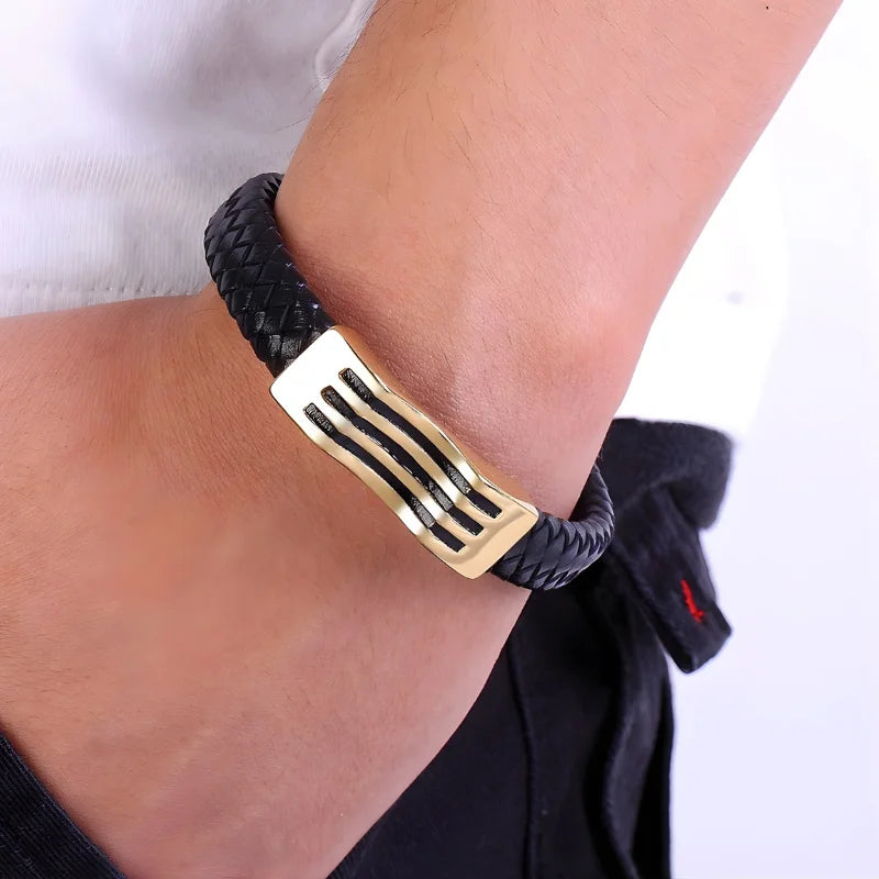 produit bracelet homme cuir acier Image