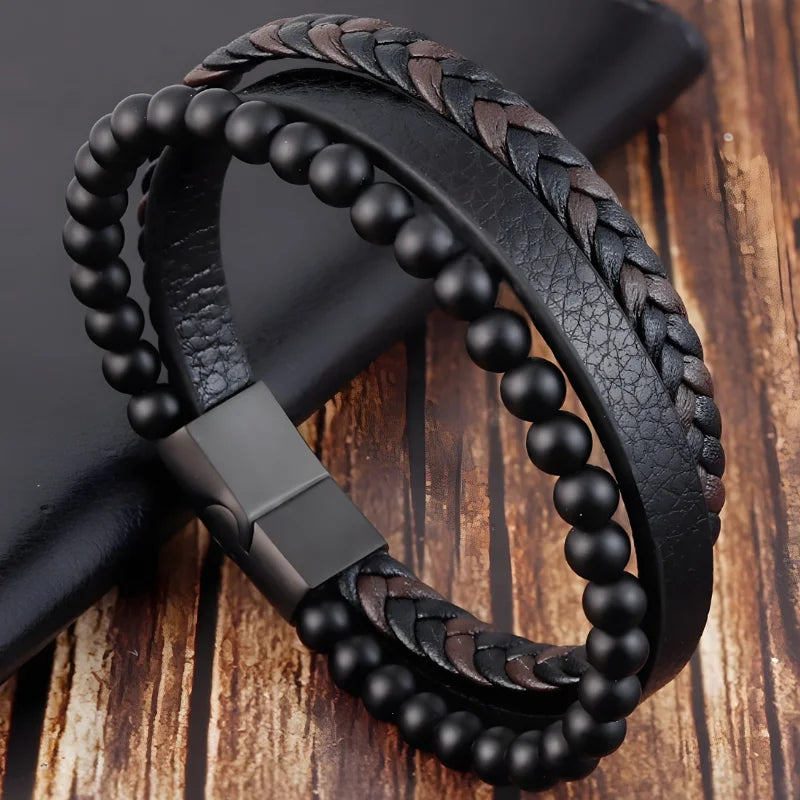 produit bracelet homme cuir et pierre Image